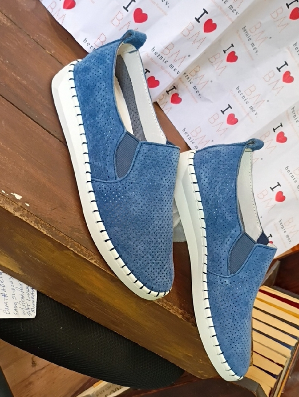 bernie mev. Blue Perforated Suede Slip-On  Sneakers TW98